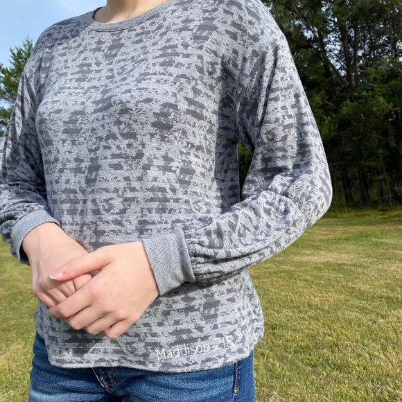 Lou & Grey Anthropologie Balloon Sleeve Striped Floral Pullover M - Picture 1 of 9